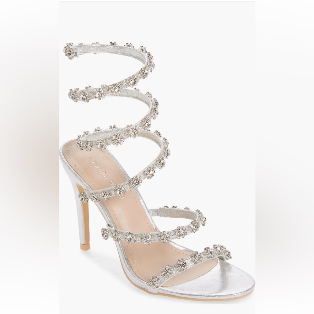 Azalea Wang Silver Crystal Wrap Heels